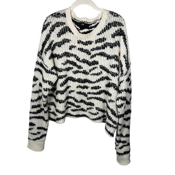 LINE White & Black Zebra Print Cotton Knit Sweater Women's Large - Picture 1 of 4